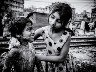 Morning hygiene in Dhaka slum